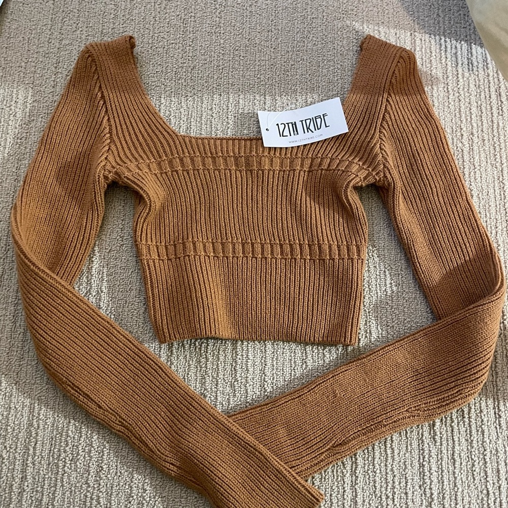 12th Tribe NWT Monarch orange knit crop top XS